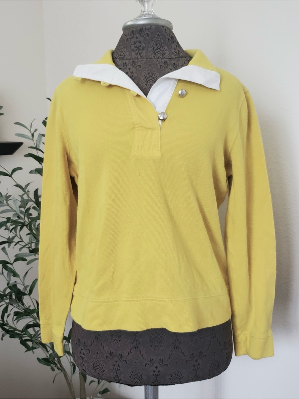 Lauren Ralph Lauren Yellow Long-Sleeve Polo Sweatshirt with White Collar
